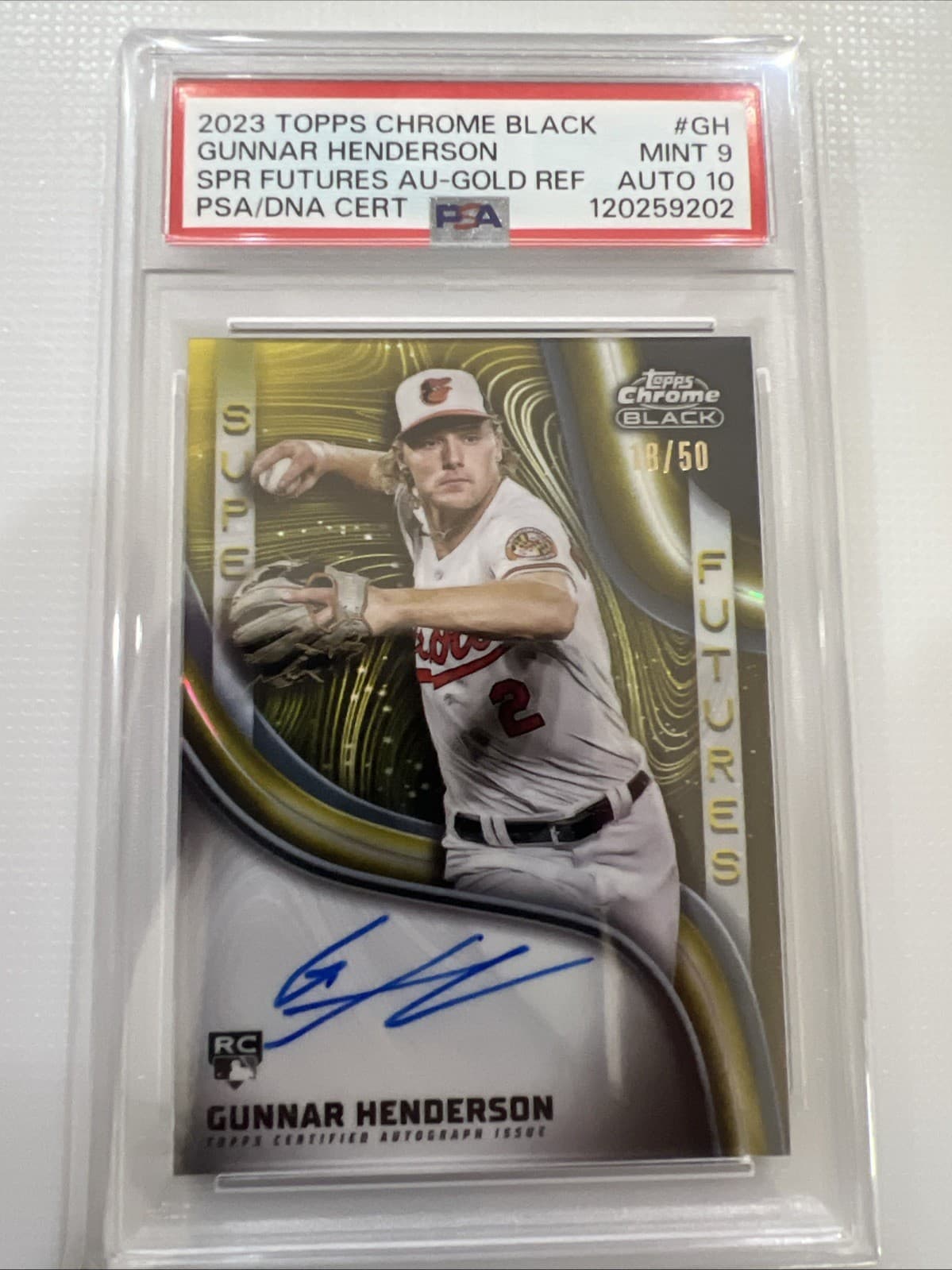 2023 Topps Chrome Black Super Futures Auto Gunnar Henderson Gold Refractor /50