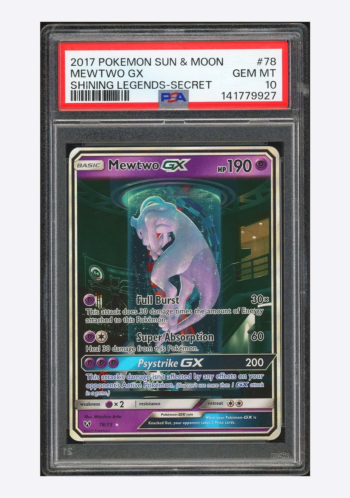 Pokemon PSA 10 Mewtwo GX Shiny Holo 2017 78/73 Shining Legends English