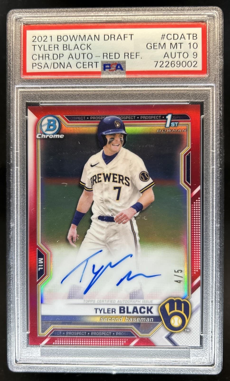 2021 Bowman Draft Tyler Black Chrome Auto RC Red Refractor 1st #/5 PSA 10 9