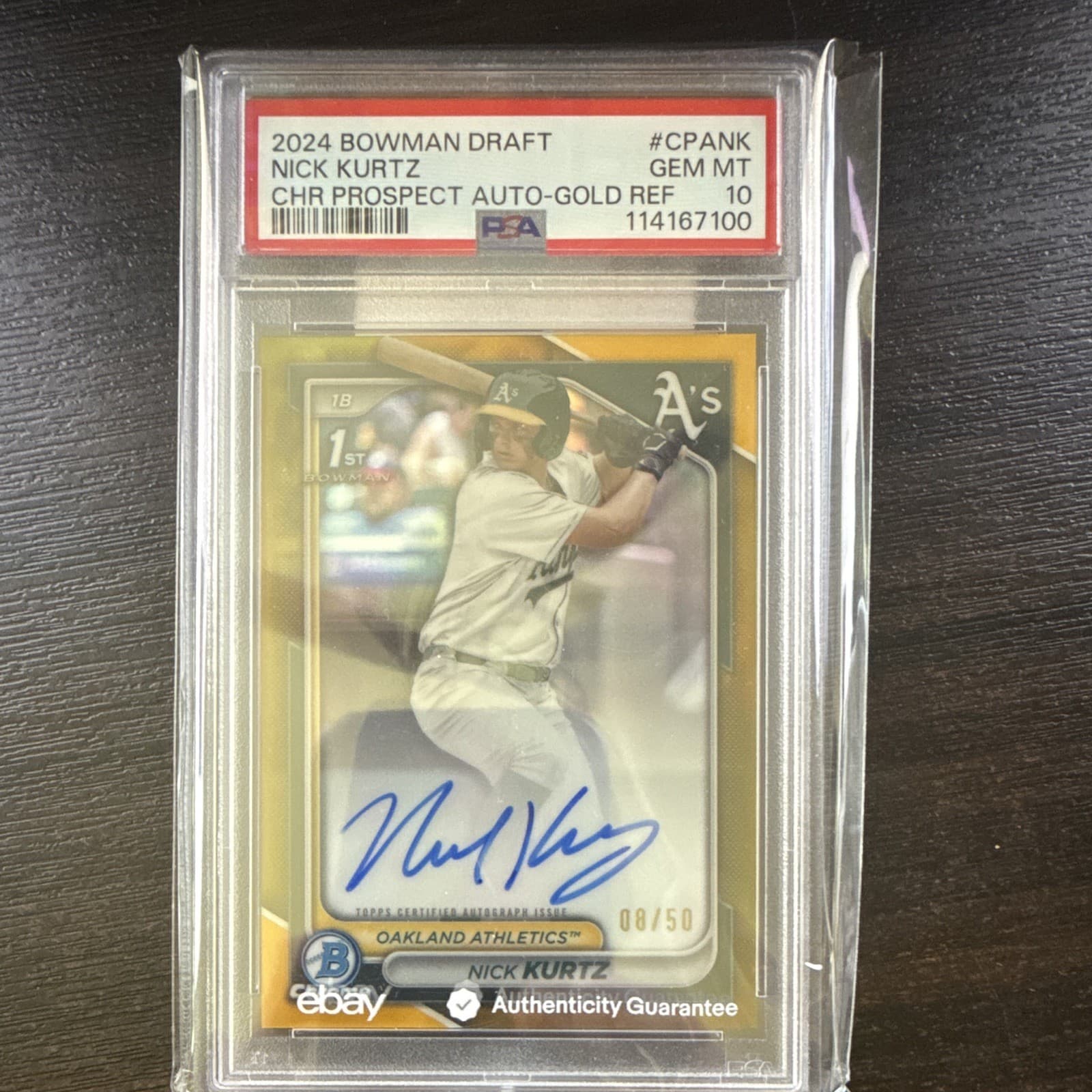2024 Bowman Draft Nick Kurtz CPA-NK Prospect Auto Gold Refractor /50 PSA 10