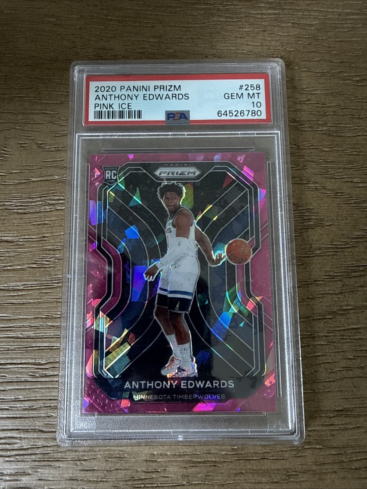Anthony Edwards 2020-21 PANINI PRIZM #258 Pink Cracked Ice Rookie RC - PSA 10