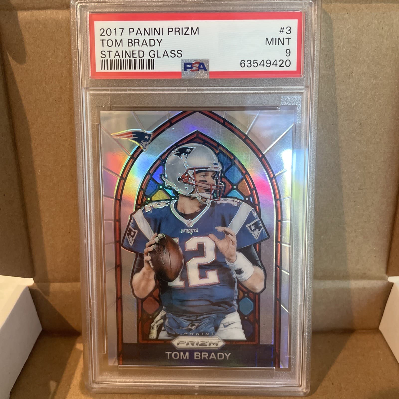 2017 Panini Prizm - Stained Glass Tom Brady #3 Silver Prizm - PSA 9 Super SSP
