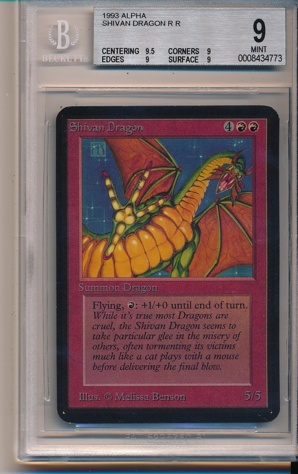 Alpha SHIVAN DRAGON BGS Graded 9.0 Mint Quads Plus Magic the Gathering MtG 1993