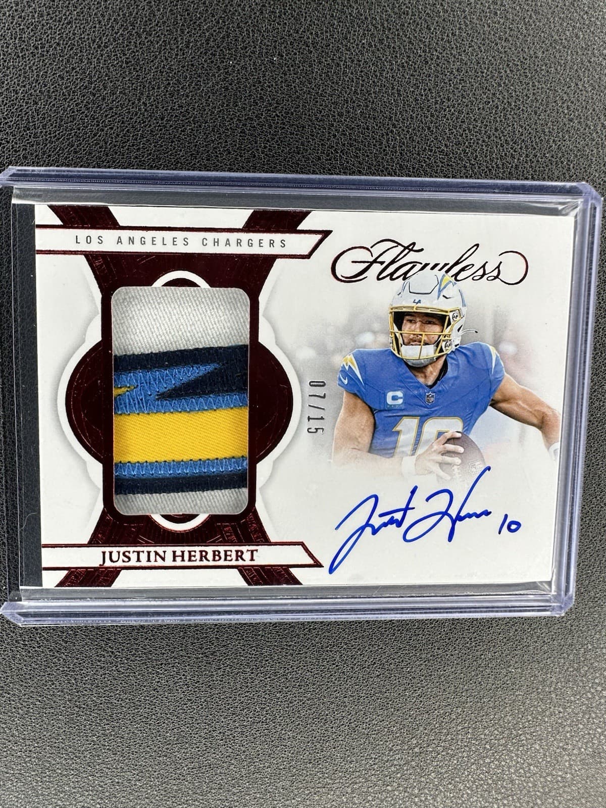 2025 Panini Flawless Ruby #PA-JHT Justin Herbert Patch Auto /15 Chargers JX37