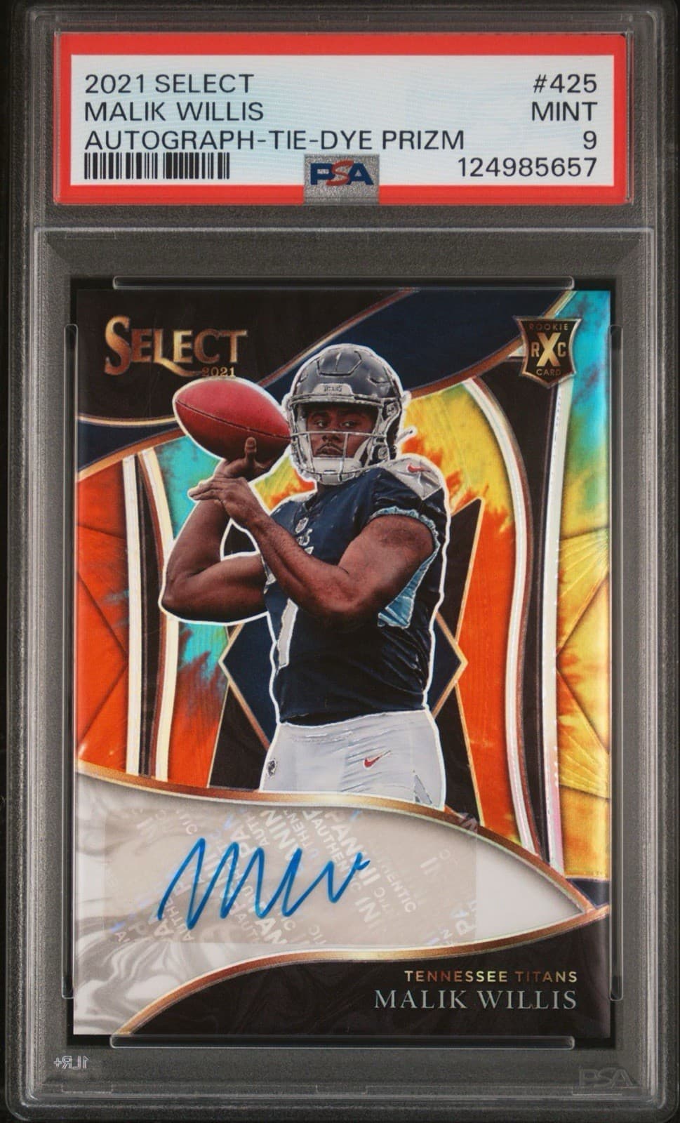 2021 Panini Select Tie-Dye Prizm XRC Malik Willis Rookie AUTO 2/25 PSA 9