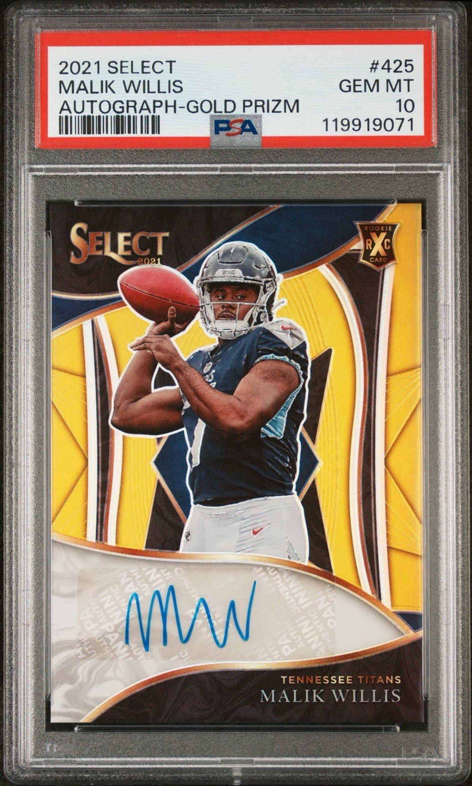 2021 Panini Select XRC Gold Prizm Malik Willis RC 7/10 PSA 10