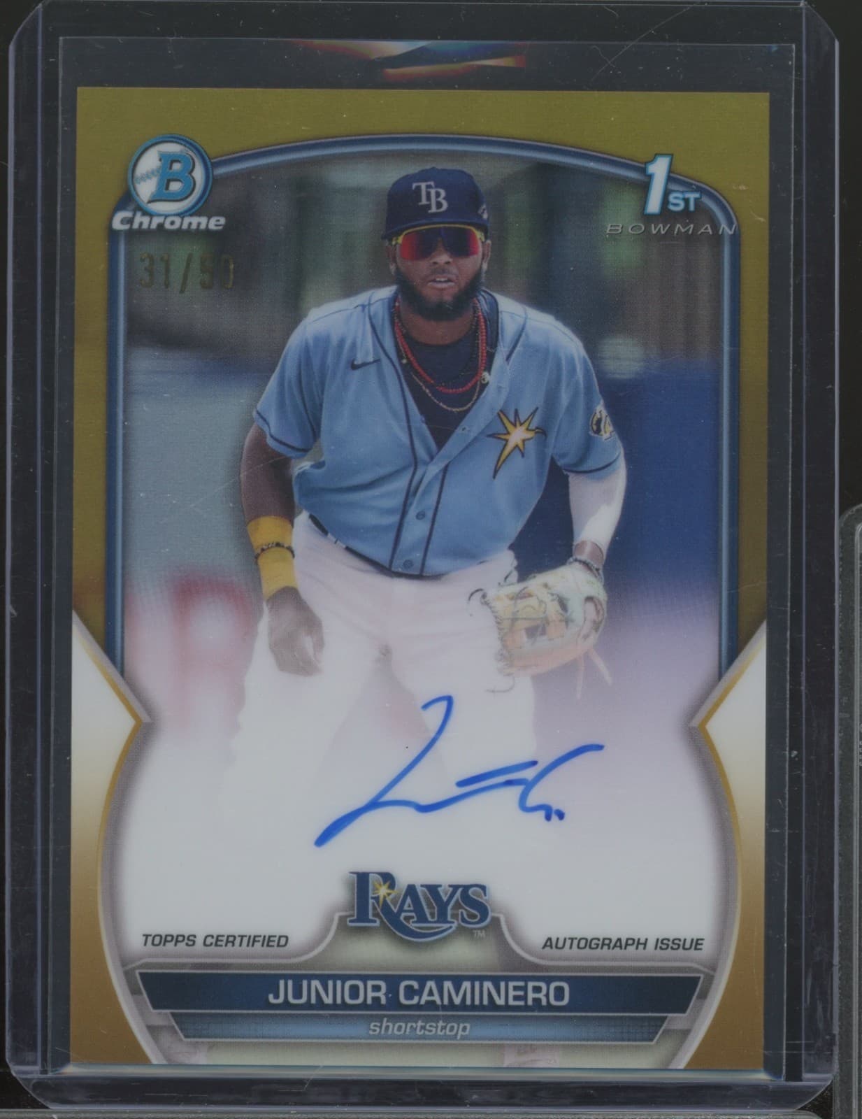 2023 Bowman Junior Caminero Chrome Auto Gold Refractor 1st Prospect #/50 Rays