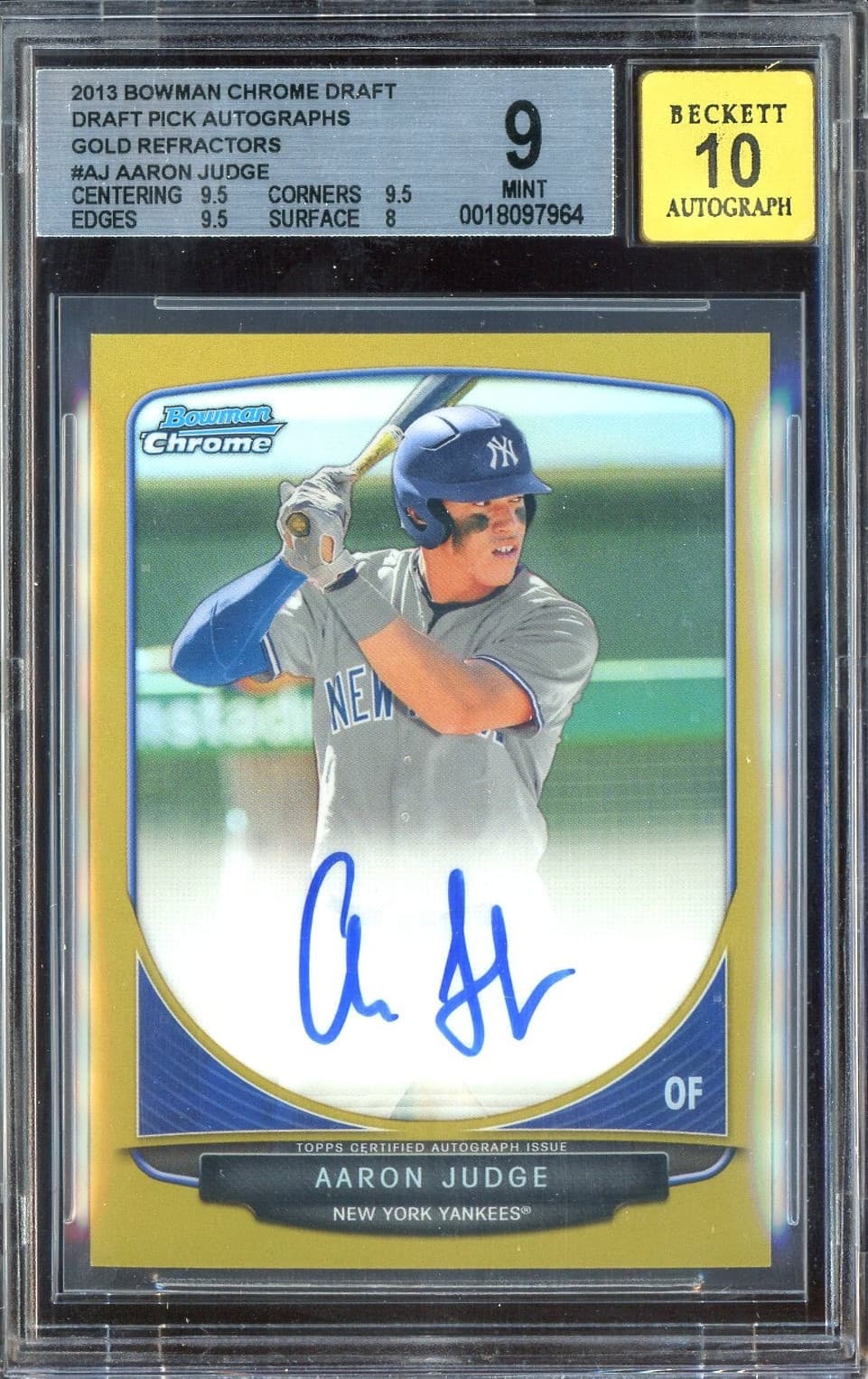 2013 Bowman Chrome Gold Refractor Aaron Judge RC Rookie 15/50 BGS 9 w/ 10 AUTO