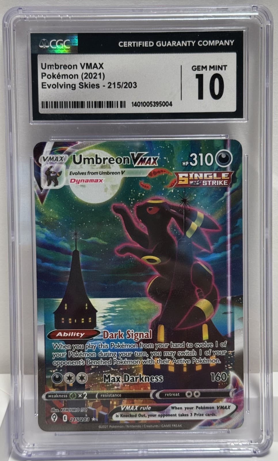 UMBREON VMAX 2021 POKEMON EVOLVING SKIES SECRET RARE 215/203 CGC 10 Q0004
