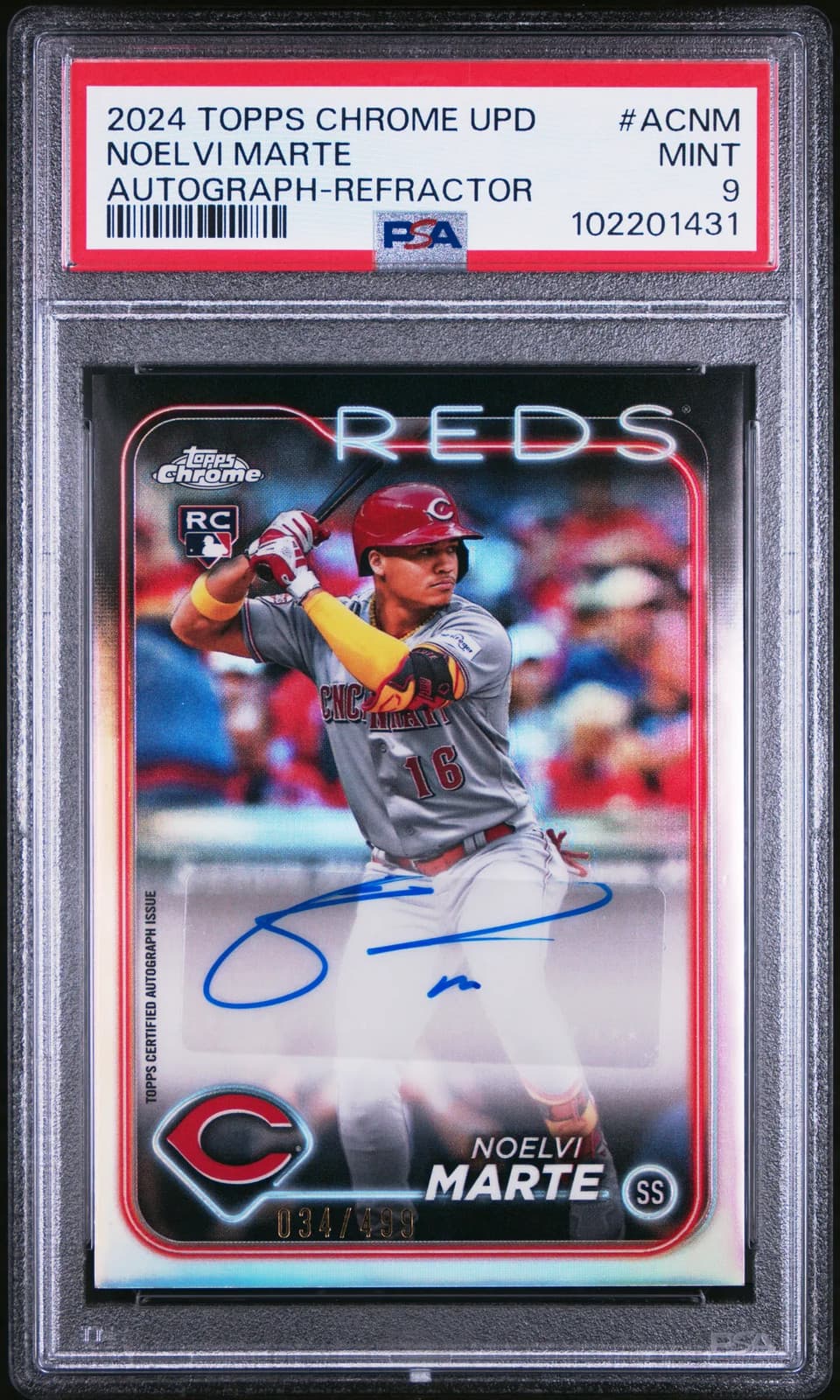 2024 Topps Chrome Update Chrome Baseball Auto Noelvi Marte Refractor /499 PSA 9