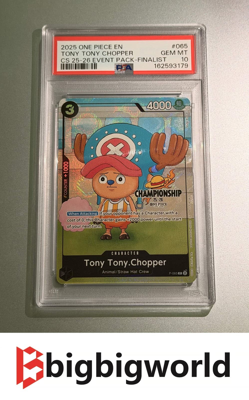 One Piece Card Game Tony Tony Chopper P-065 25-26 Event Pack Finalist PSA10
