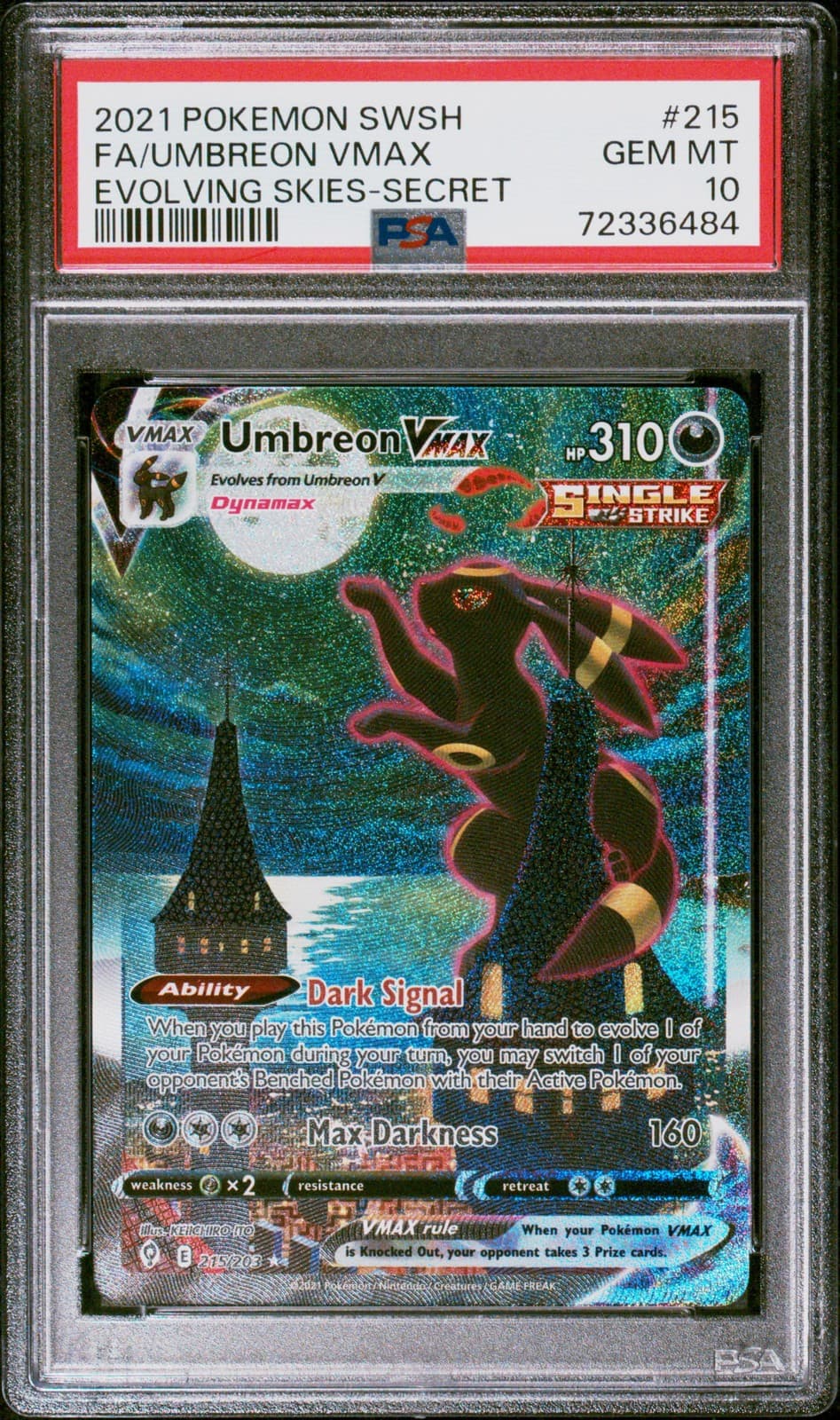 2021 Pokemon Evolving Skies Umbreon Vmax #215 GEM MT 10 Alternate Art Secret