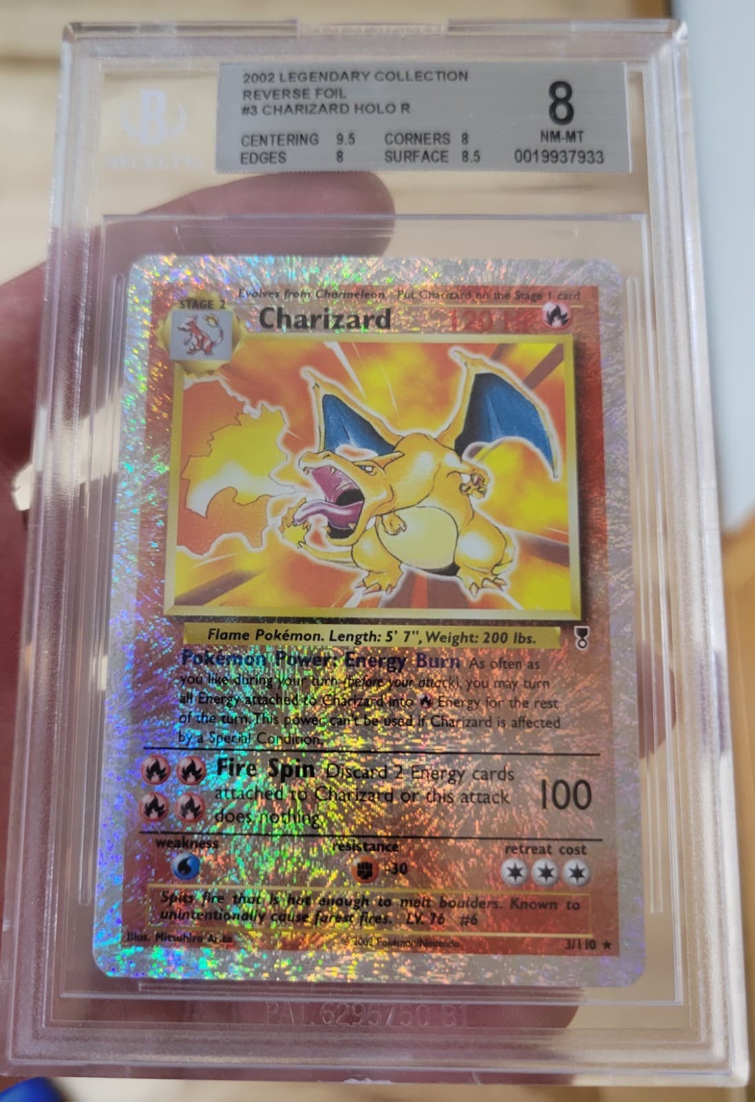 2002 Pokemon Legendary Collection #3 Charizard Reverse Foil Holo BGS 8 NM-MT TCG