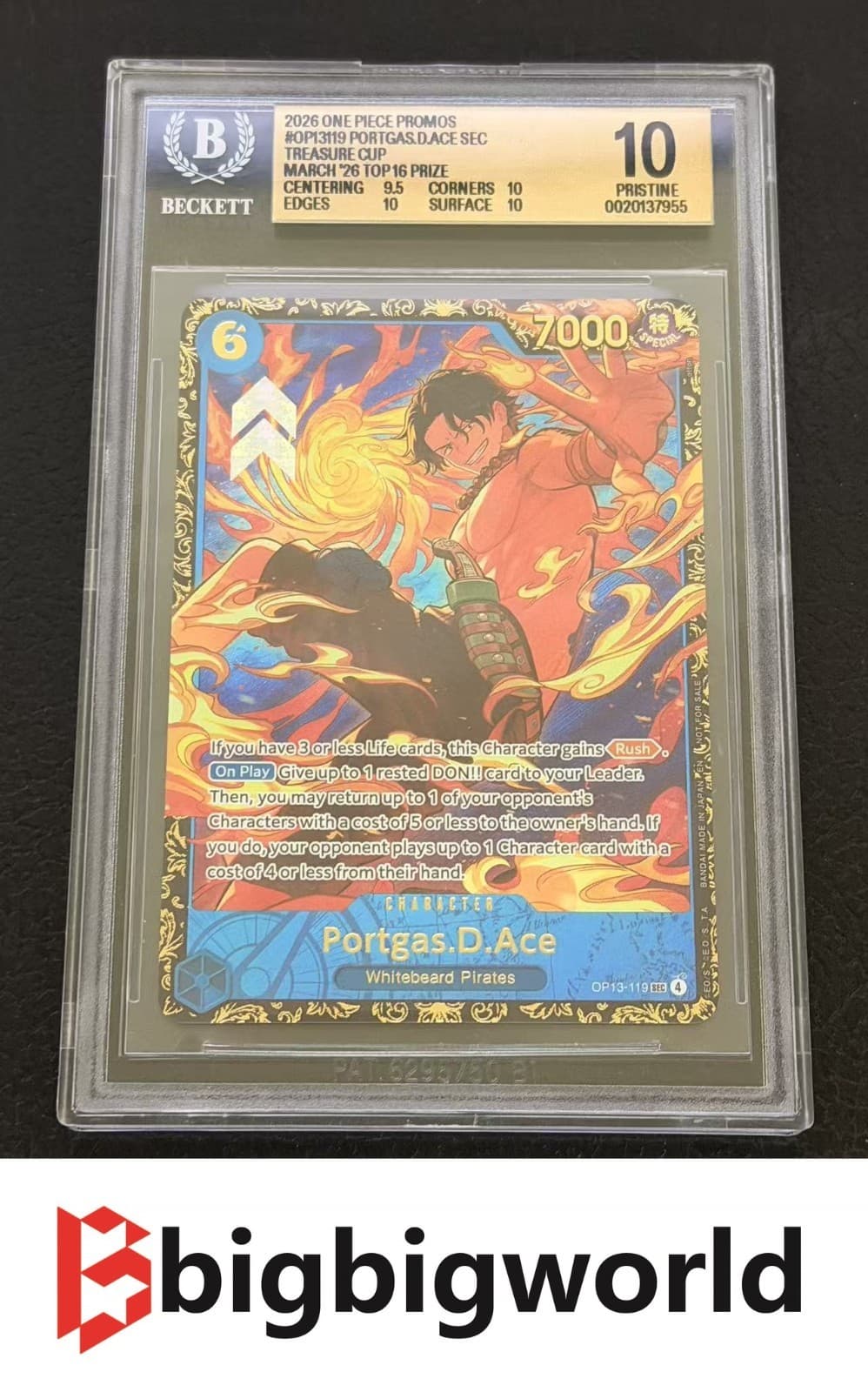 One Piece Card Game OP13-119 Portgas D. Ace Treasure Cup Top 16 Prize BGS10