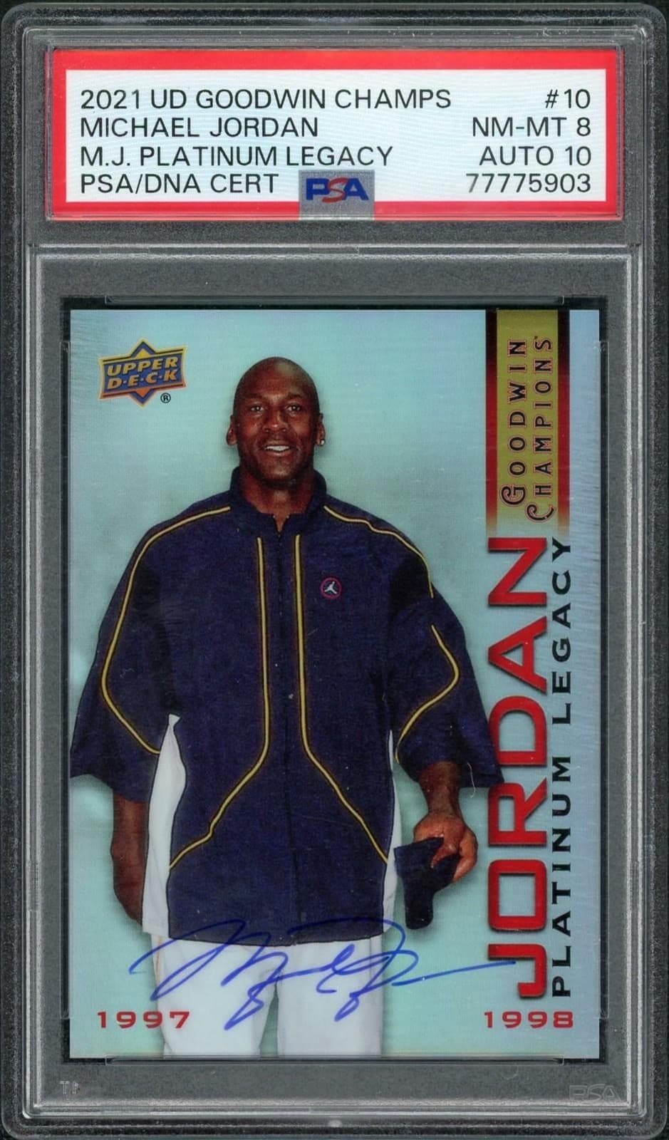 2021 UD Goodwin Champions Michael Jordan Platinum Legacy Auto #10 PSA 8 Auto 10