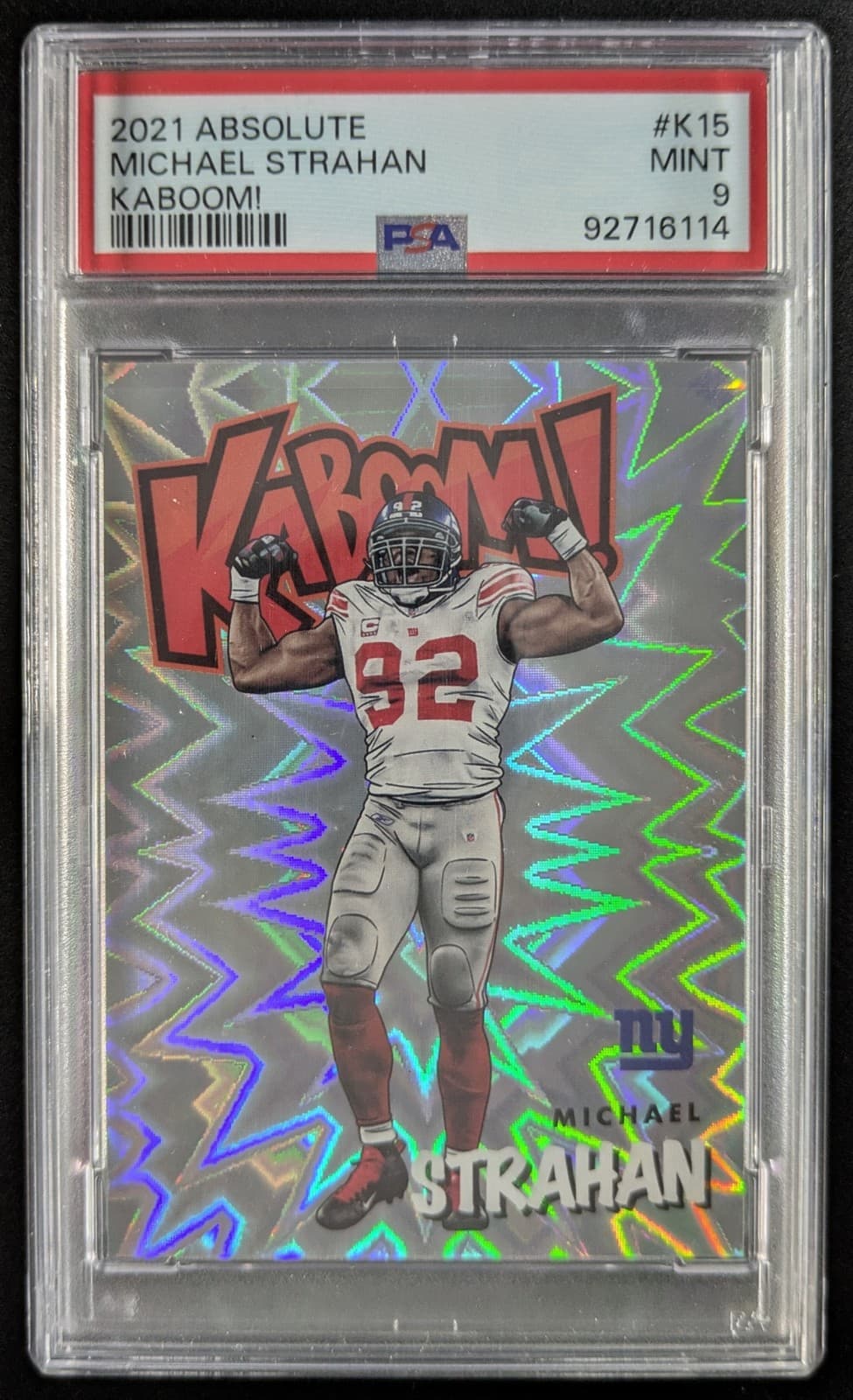 2021 Panini Absolute MICHAEL STRAHAN Kaboom! SSP Case Hit Giants #K15 PSA 9