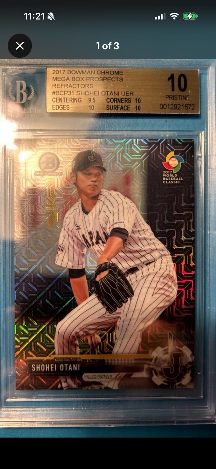 2017 Bowman Chrome Shohei Ohtani Mega Box Refractor RC BGS 10 Pristine🔥