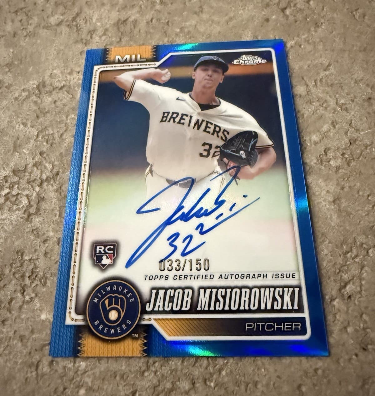 Topps Chrome 2026 Jacob Misiorowski Brewers RC Auto Hard Signed RA-JM /150