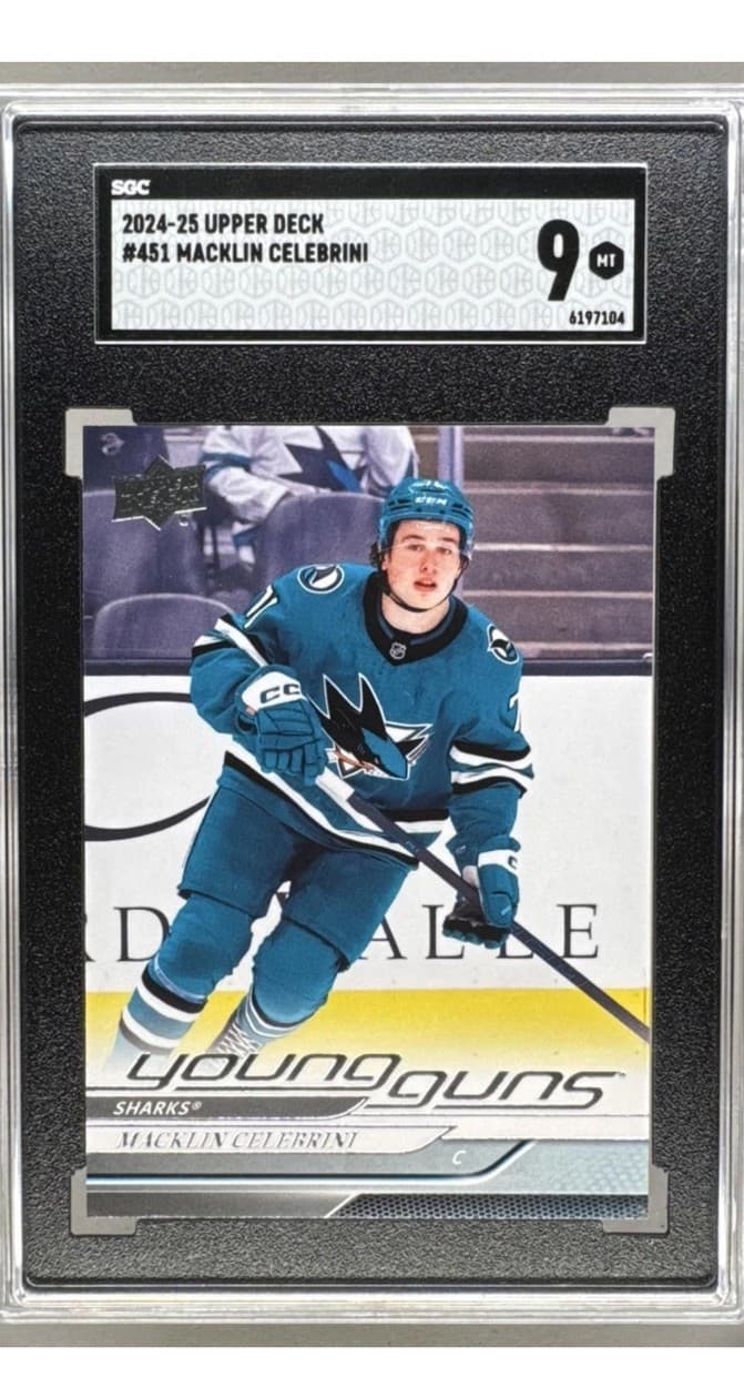 2024-25 Upper Deck Young Guns Macklin Celebrini #451 SGC 9 MINT RC Rookie Card