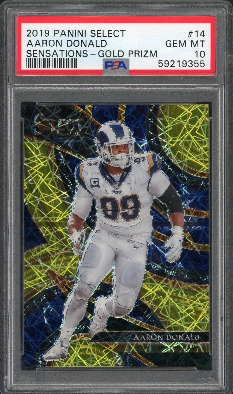 2019 Panini Select Aaron Donald Sensations Gold Prizm /10 PSA 10