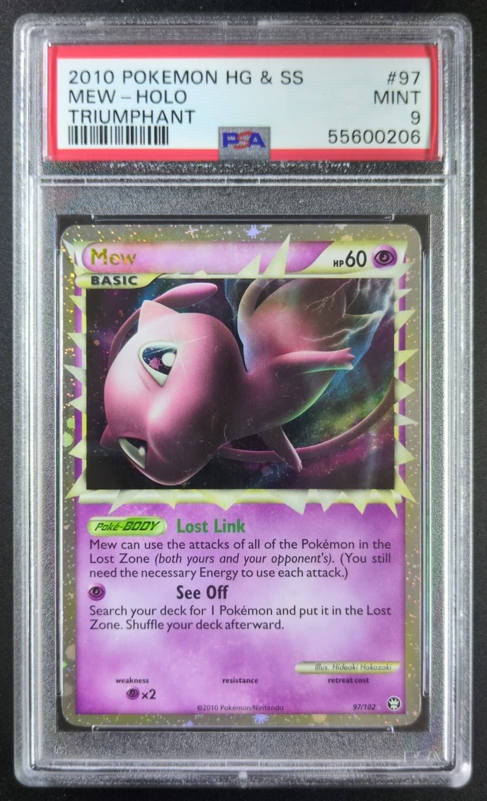 2010 Pokemon MEW #97/102 HeartGold & SoulSilver Triumphant Ultra Rare EN PSA 9