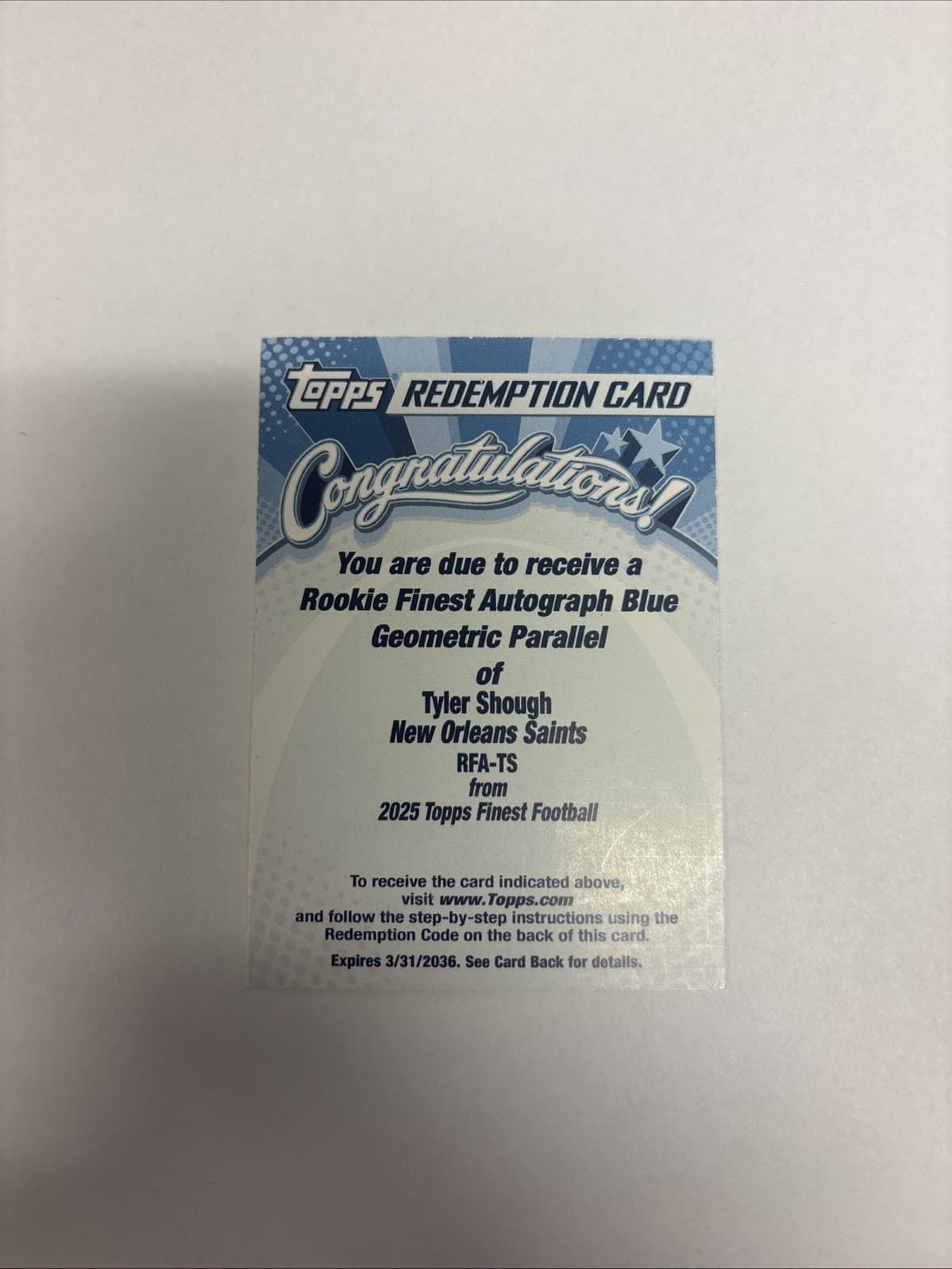 2025 Topps Finest No.RFA-TS Tyler Shough RC Auto Blue Geonmetric