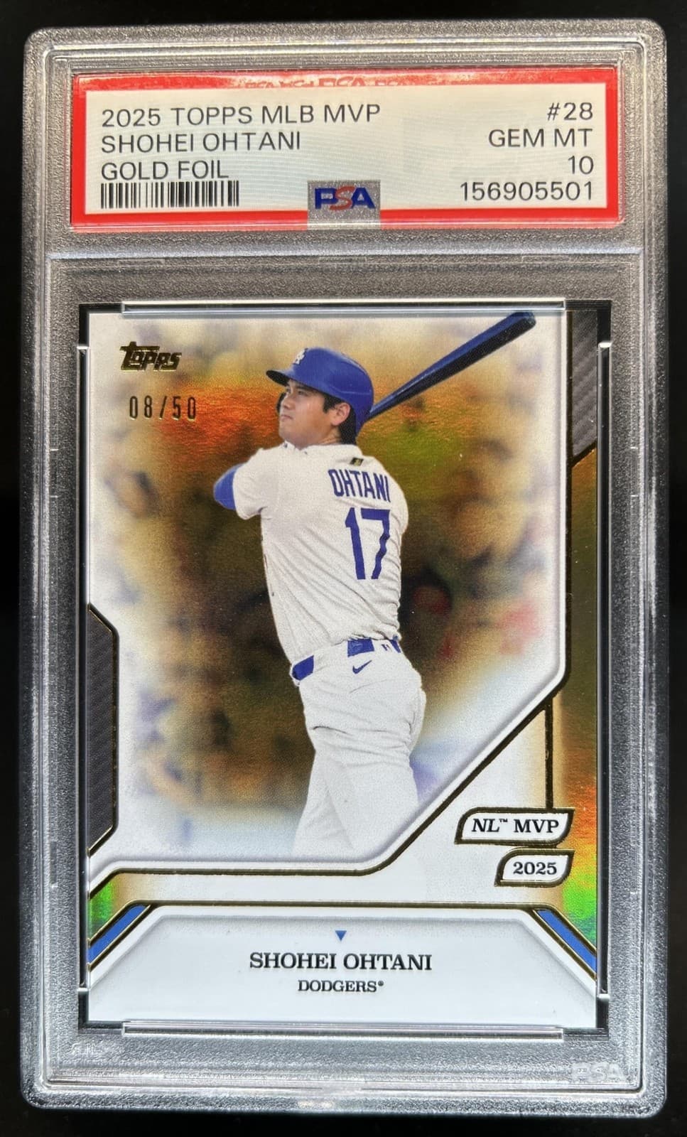 2025 Topps MVP Shohei Ohtani NL Gold Foil #/50 Dodgers PSA 10