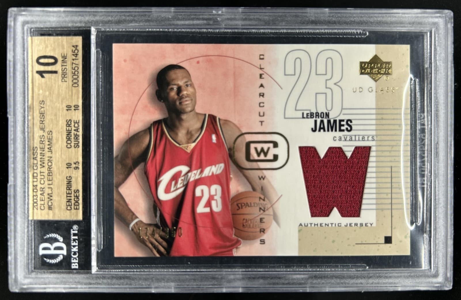 2003-04 Upper Deck Glass LeBron James Clear Winners Patch Rookie #/350 BGS 10