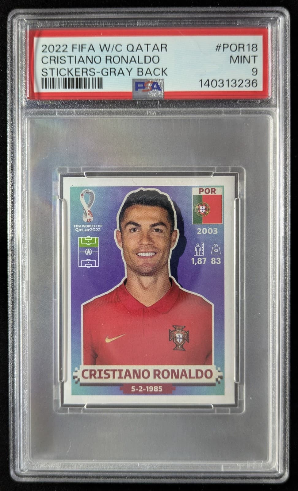 2022 Panini FIFA W/C: Qatar Stickers CRISTIANO RONALDO Gray Back #POR18 PSA 9
