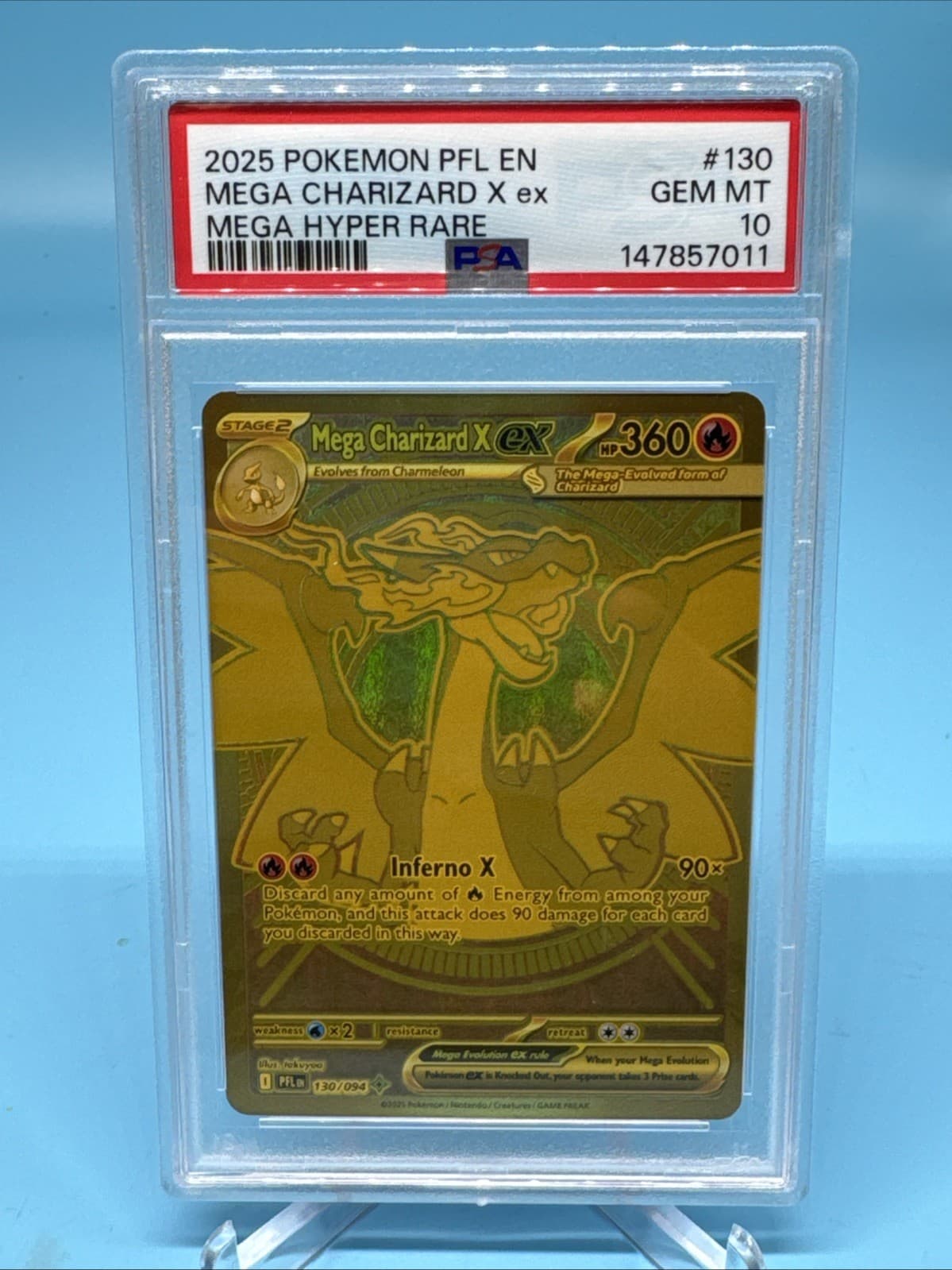 PSA 10 • Mega Charizard X ex 130/094 Gold Hyper Rare Pokemon Phantasmal Flames