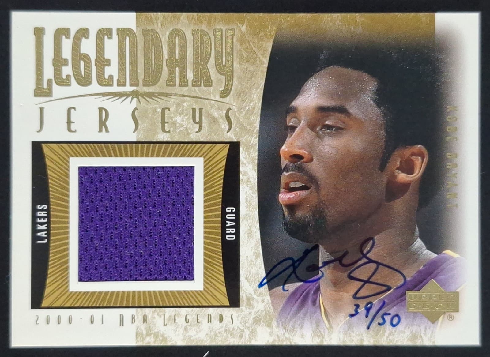 2000-01 Upper Deck Legends KOBE BRYANT 39/50 Game-Worn Patch On Card Auto #KB-AJ