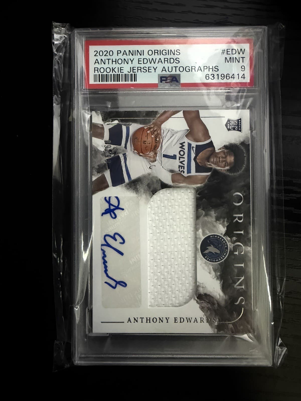 2020 Origins Anthony Edwards Rookie Patch Auto /99 RPA RC PSA 9 JERSEY SSP