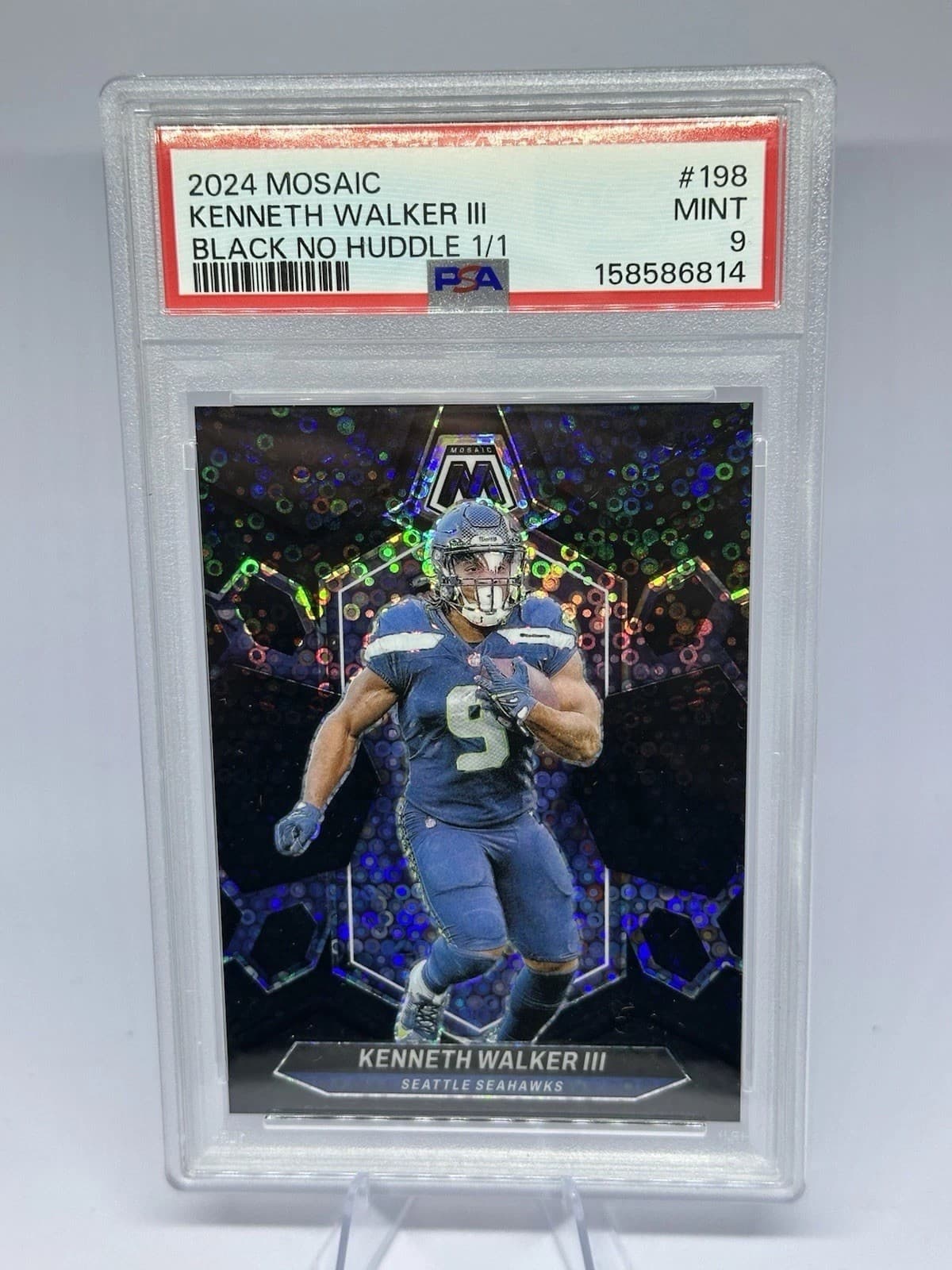 2024 Panini Mosaic Kenneth Walker III No Huddle Black 1/1 PSA 9