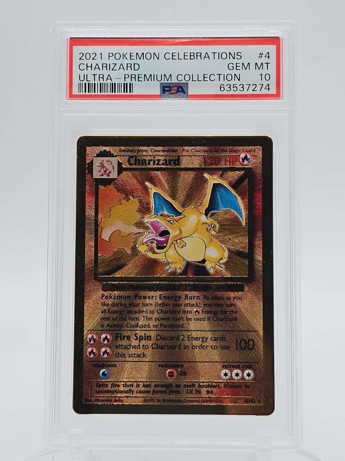 Charizard 2021 Pokemon Celebrations: Ultra-Premium Gold Holo Psa 10 Q8000