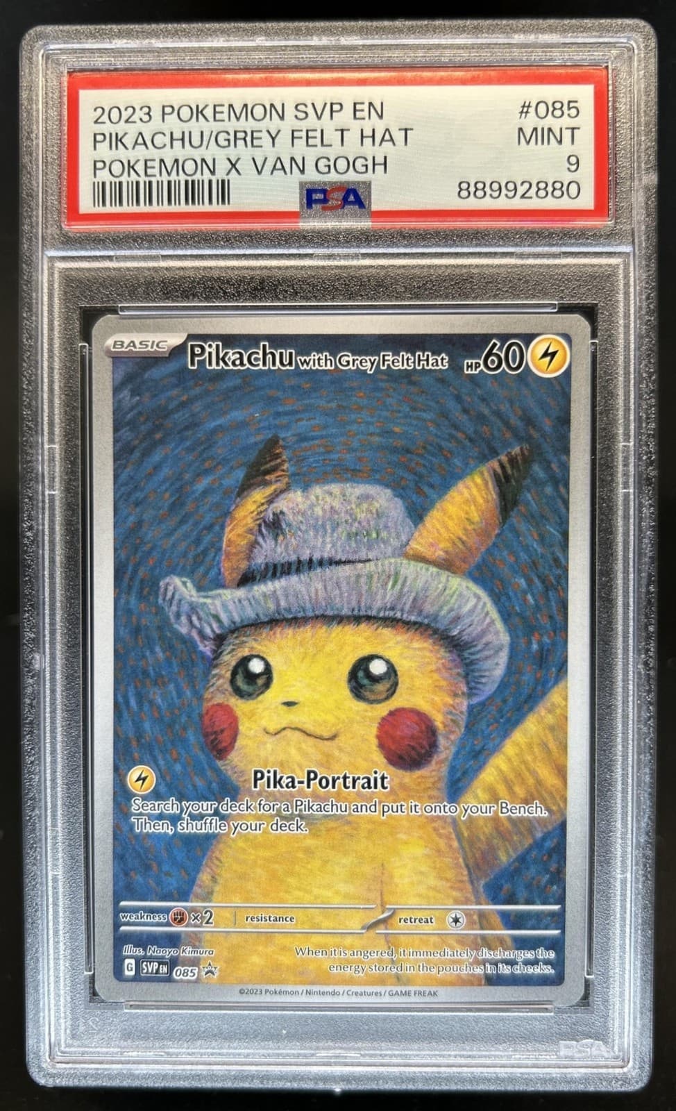 2023 Pokemon X Van Gogh Pikachu With Grey Felt Hat Black Star Promo #085 PSA 9