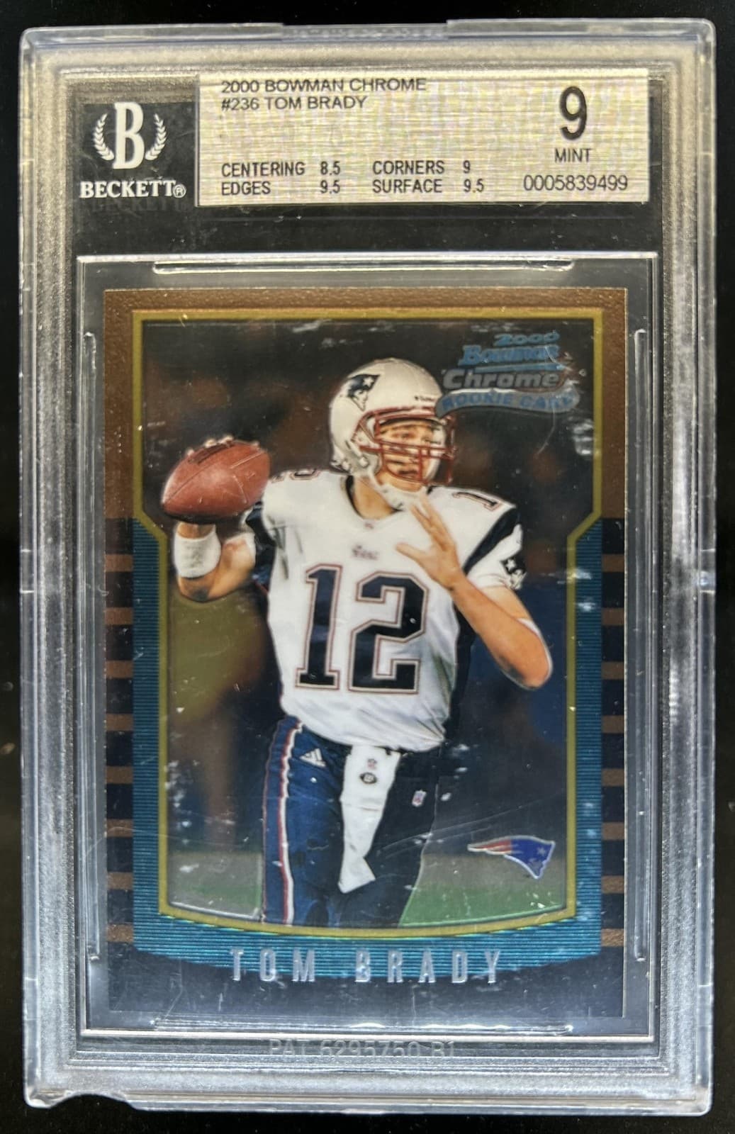 2000 Bowman Chrome Tom Brady Rookie RC #236 Patriots BGS 9