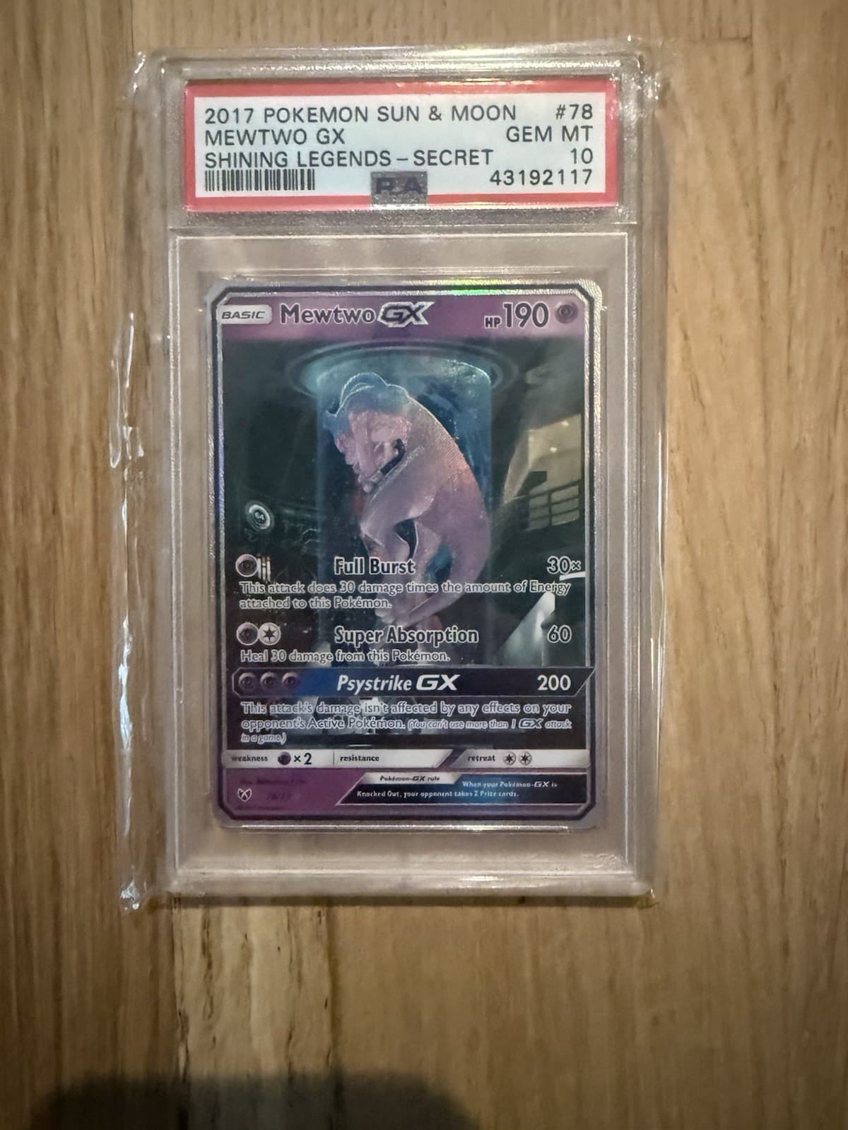 Pokemon 2017 Mewtwo GX 78/73 Shining Legends Secret Rare Holo PSA 10