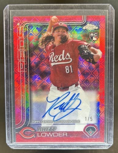2025 Topps Chrome Logofractor Rhett Lowder Red Refractor Rookie Auto RC 1/5 Reds