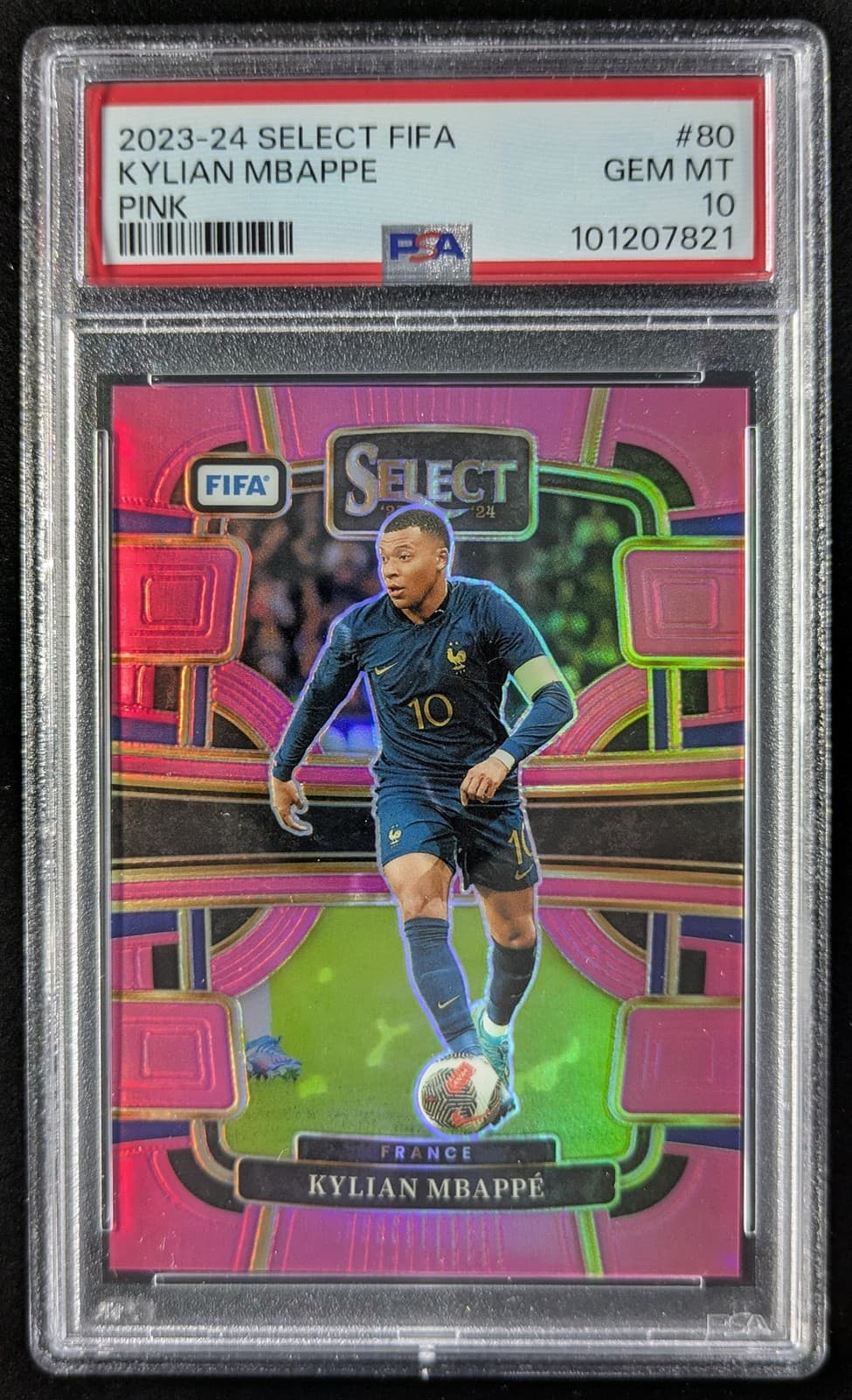 2023-24 Panini Select FIFA KYLIAN MBAPPE 41/75 Pink Prizm Terrace #80 PSA 10