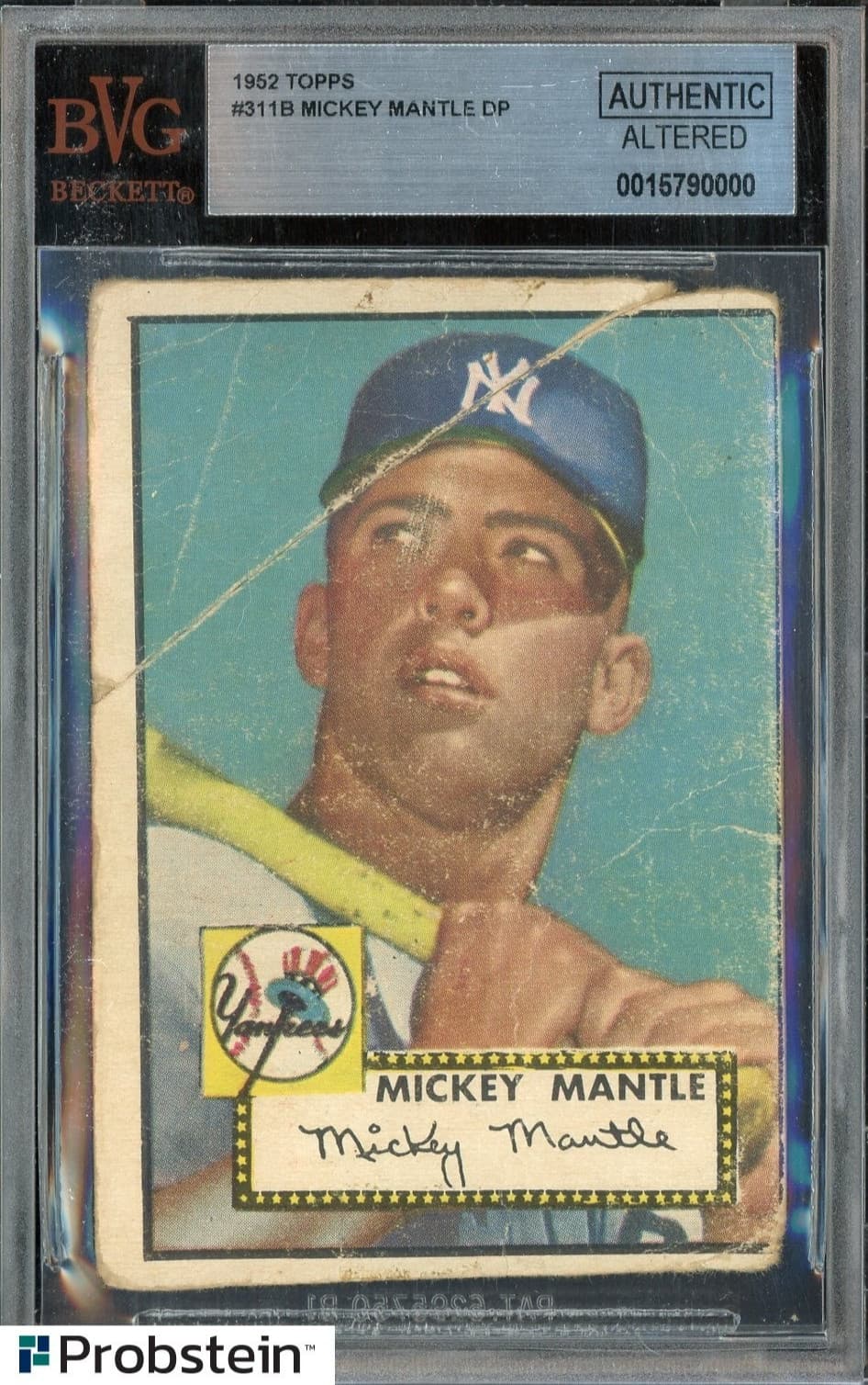 1952 Topps #311 Mickey Mantle RC Rookie HOF BGS Authentic Altered