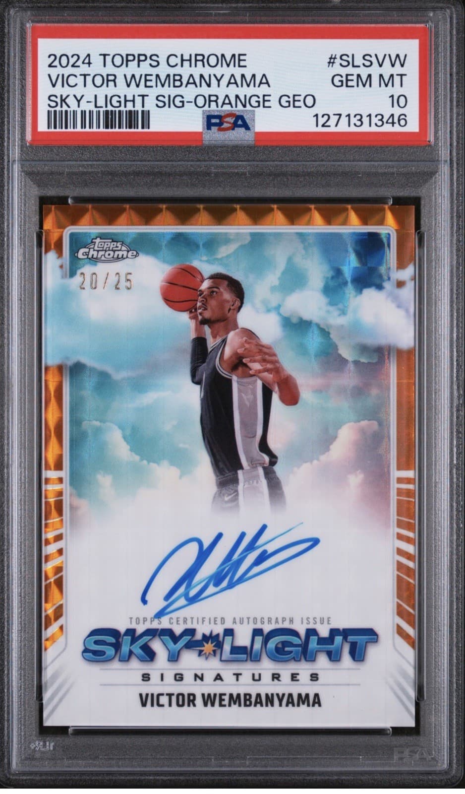 Victor Wembanyama Sky-Light Sig-Orange Geo - 2024 Topps Chrome 20/25 Psa 10