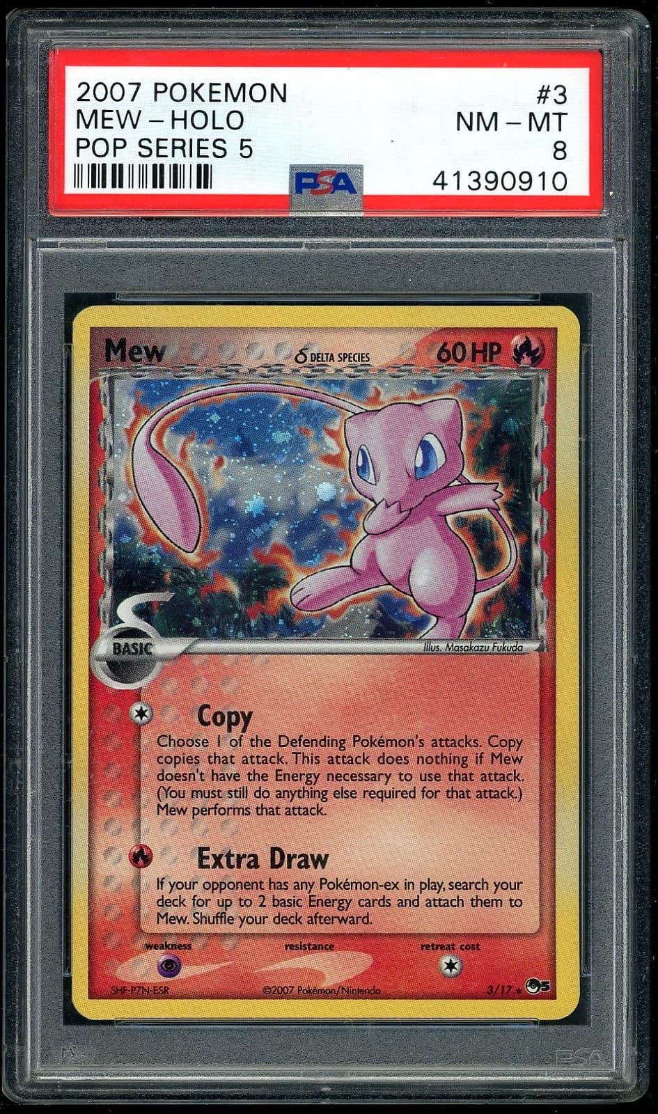 2007 Pokemon Mew-Holo Pop Series 5 #3 Psa 8