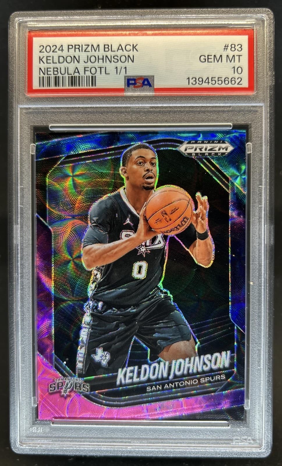2024-25 Panini Prizm Black Keldon Johnson Nebula FOTL Prizm #1/1 Spurs PSA 10