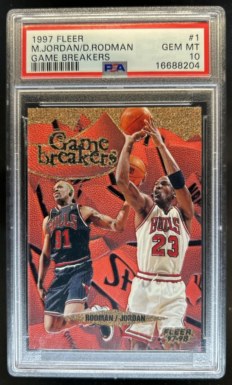 1997-98 Fleer Michael Jordan Dennis Rodman Game Breakers #1 Bulls PSA 10