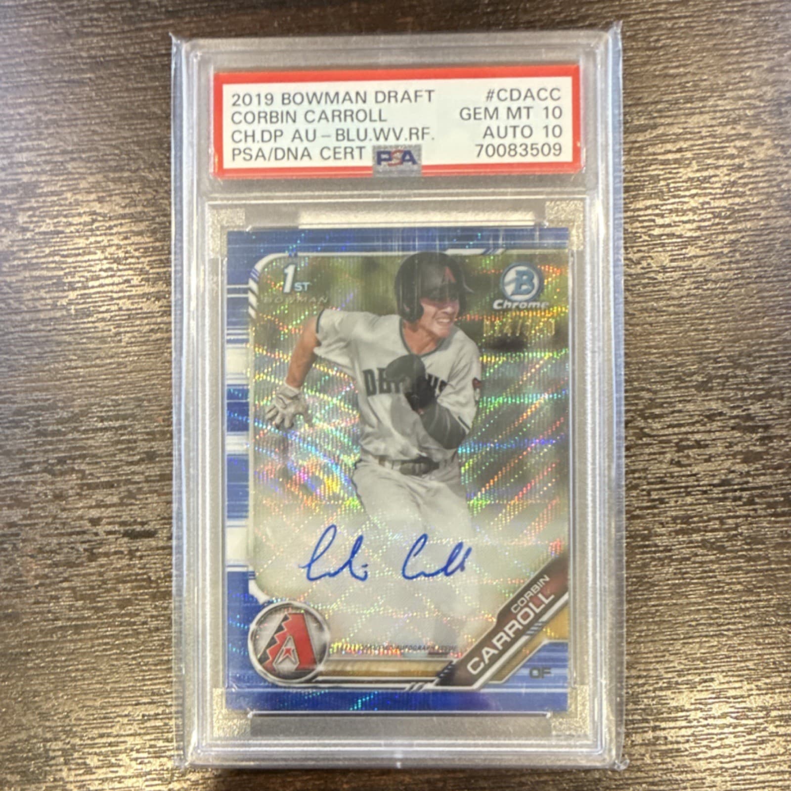 Bowman Draft Corbin Carroll Blue Wave Refractor Auto Rookie #CDA-CC /150 PSA 10