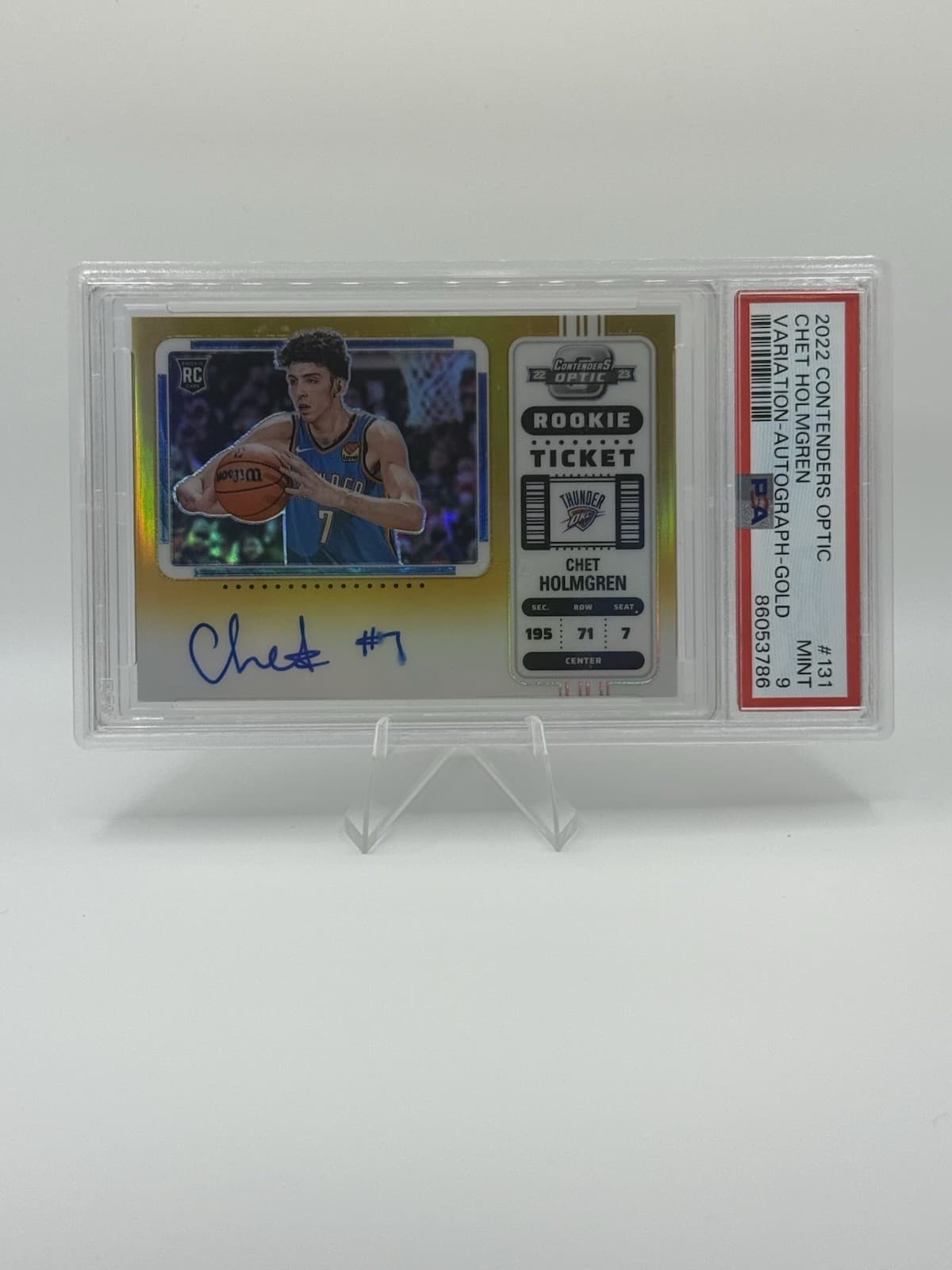 2022-23 Panini Contenders Optic Chet Holmgren RC Gold Auto #/10 Thunder PSA 9
