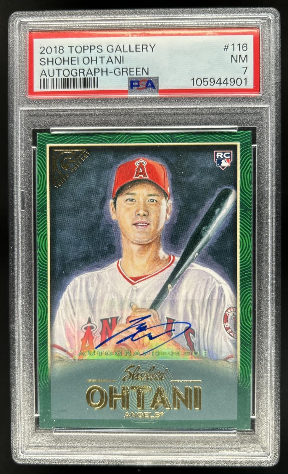 2018 Topps Gallery Shohei Ohtani Auto Green Rookie RC #/99 Angels PSA 7