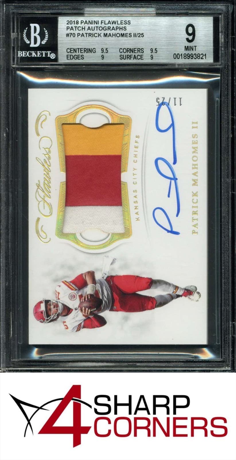 2018 PANINI FLAWLESS PATCH AUTO #70 PATRICK MAHOMES II #/25 4SC ELITE BGS 9