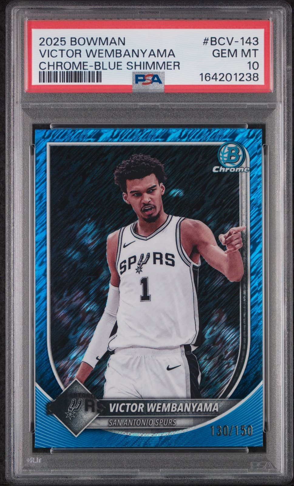 2025 Bowman Chrome-Blue Shimmer #Bcv-143 Victor Wembanyama 130/150 Psa 10