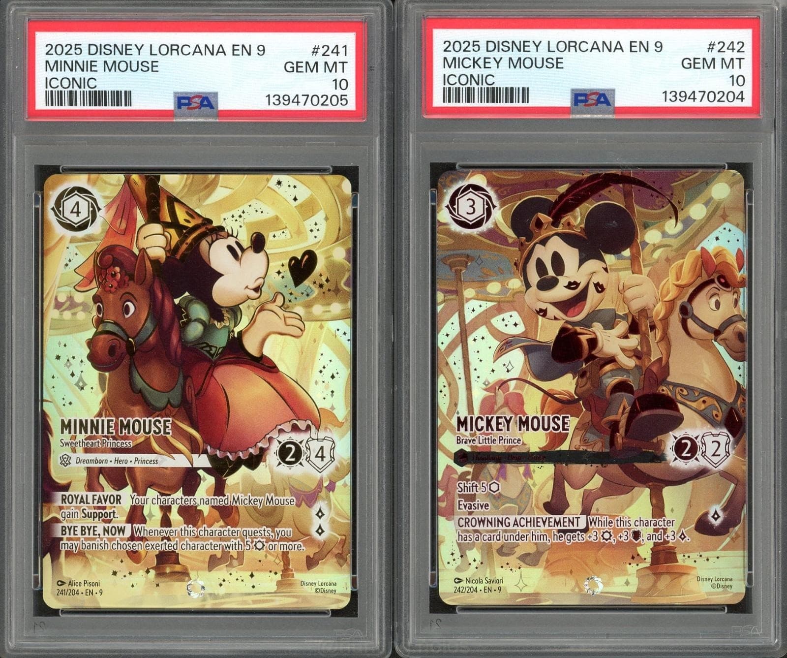 Minnie Mouse Mickey Mouse 241 & 242 PSA 10 Sequential Set Disney Lorcana Fabled